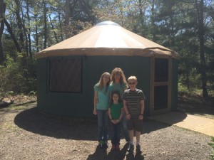 The Cummins Crew (minus Dad) in front of our yurt!
