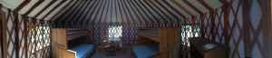 A panoramic view of the inside of our yurt