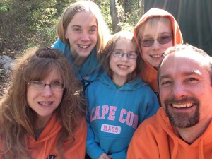 The family, all decked out in new Cuffy's sweatshirts.